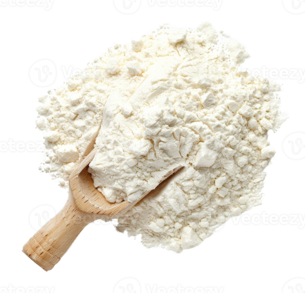 AI generated Heap of white baking flour with texture details on transparent background - stock png. png