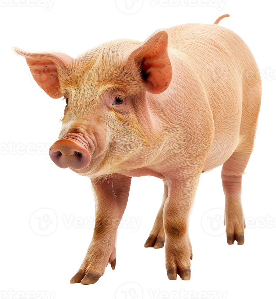 AI generated Young pink piglet standing on transparent background - stock png. png