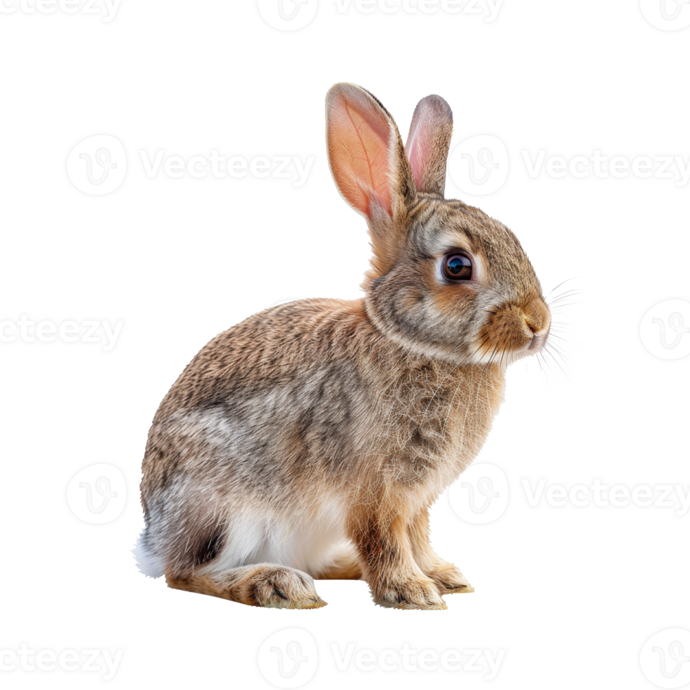 AI generated Brown rabbit sitting quietly on transparent background - stock png. png