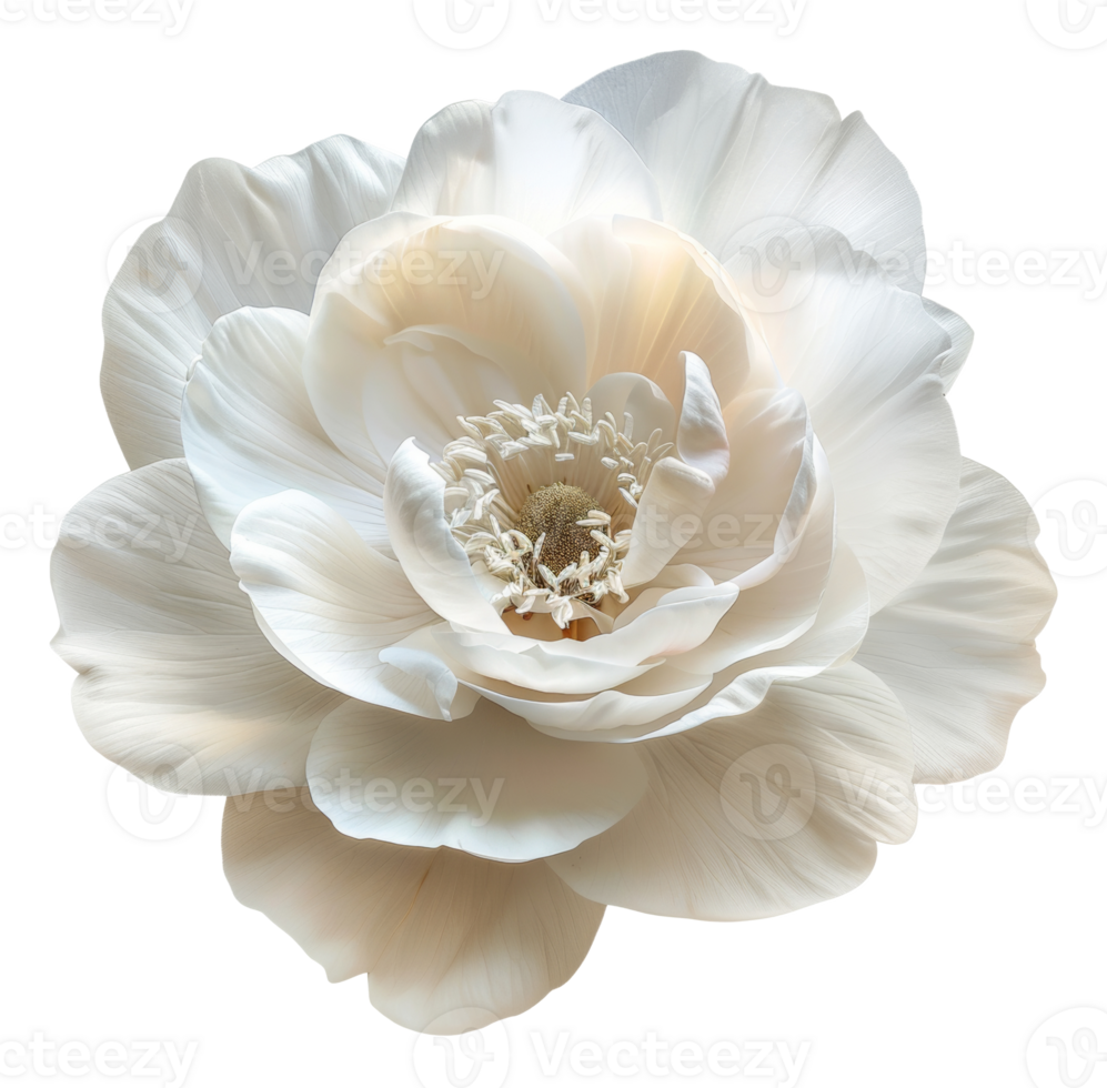 AI generated Soft white dahlia bloom with a creamy texture on transparent background - stock png. png