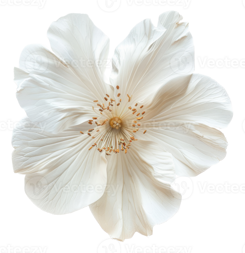 AI generated White anemone flower with a golden center on transparent background - stock png. png