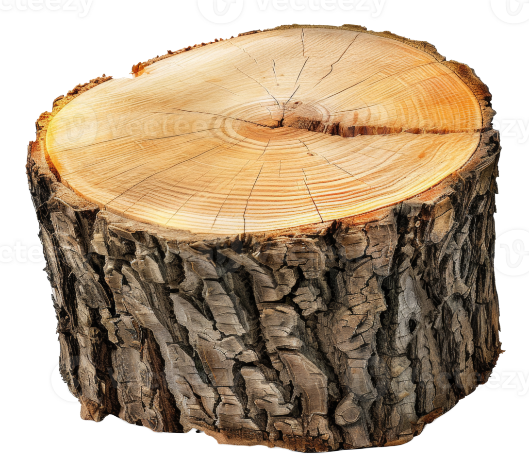 AI generated Cross-section of a tree trunk showing annual growth rings on transparent background - stock png. png