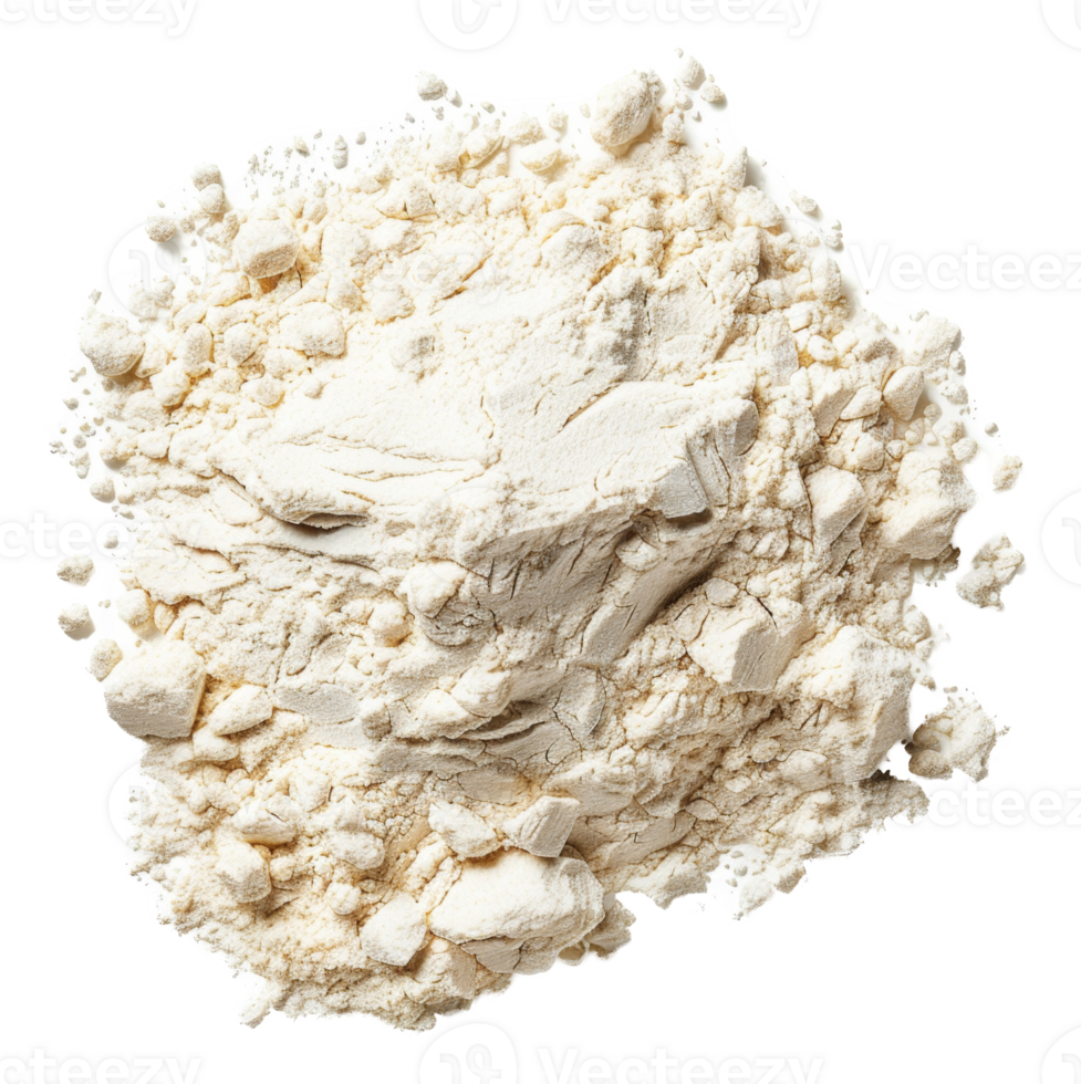 AI generated Heap of white baking flour with texture details on transparent background - stock png. png