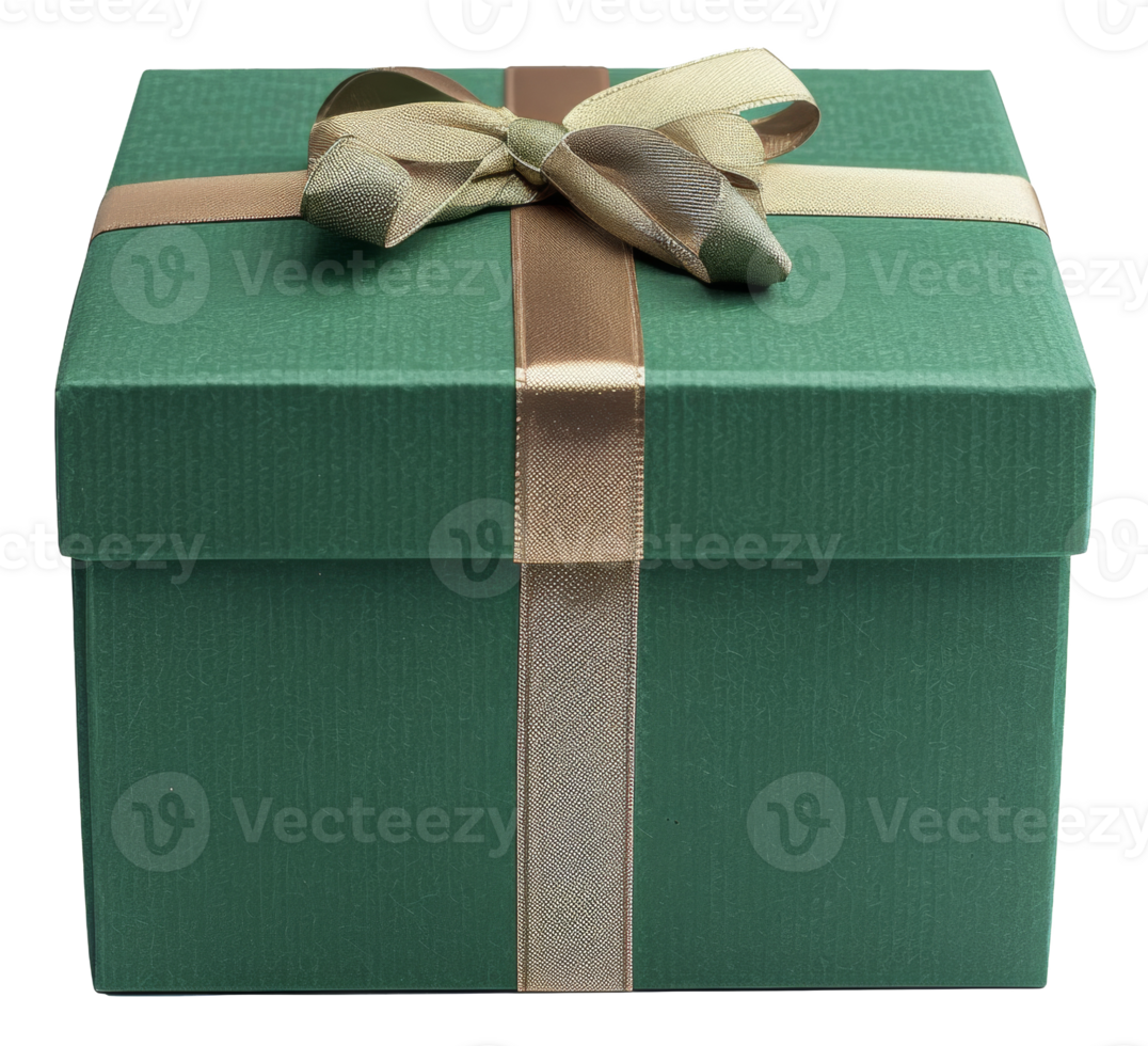 AI generated Solid green gift box with elegant bow on transparent background - stock png. png