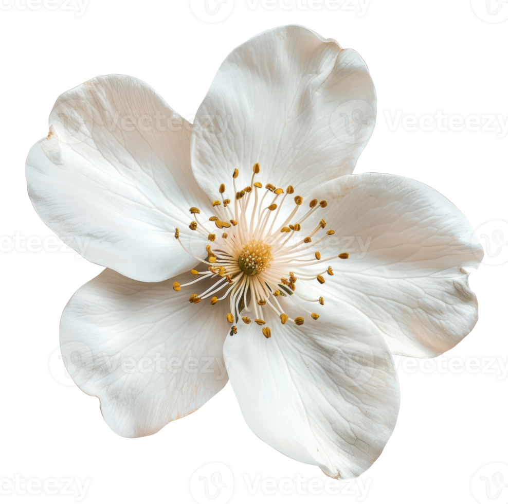 AI generated White anemone flower with a golden center on transparent background - stock png. png