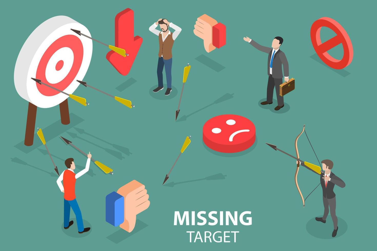 3D Isometric Flat Vector Conceptual Illustration of Missing Target.