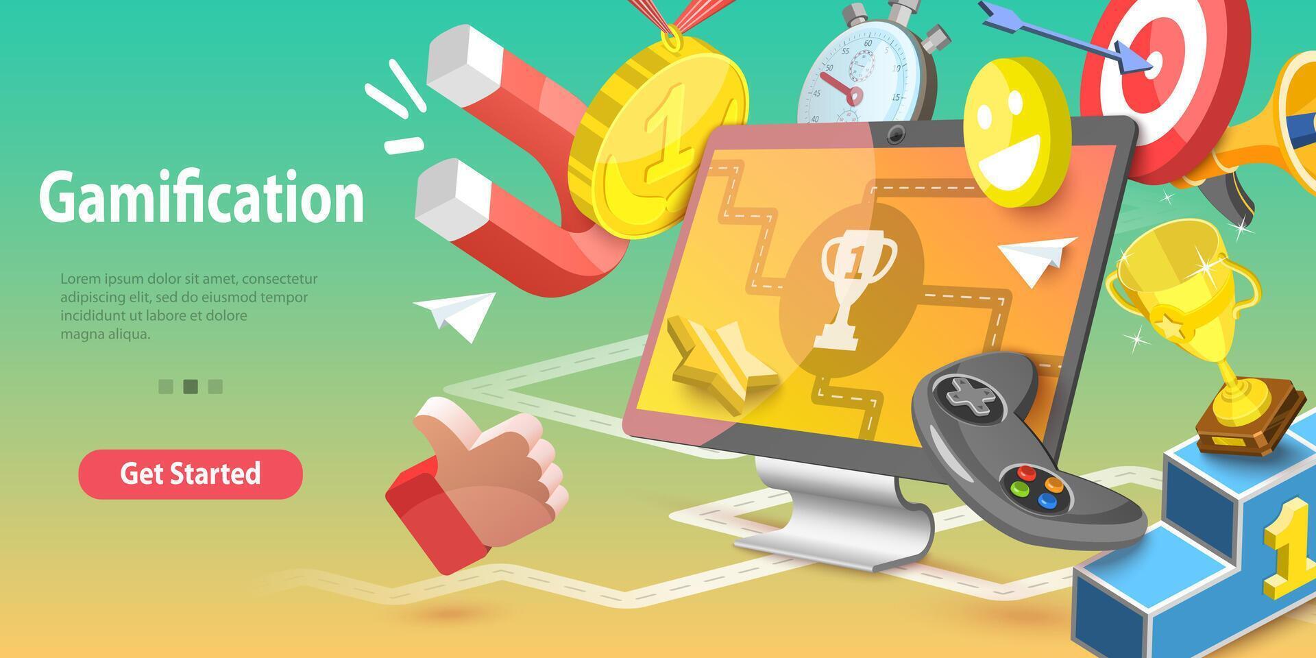 3DVector Conceptual Illustration of Gamification, Interactive Content. vector