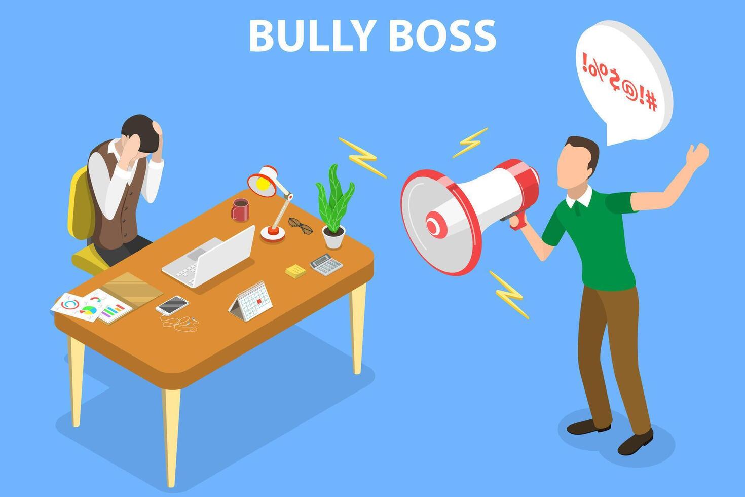 3D Isometric Flat Vector Conceptual Illustration of Bully Boss.