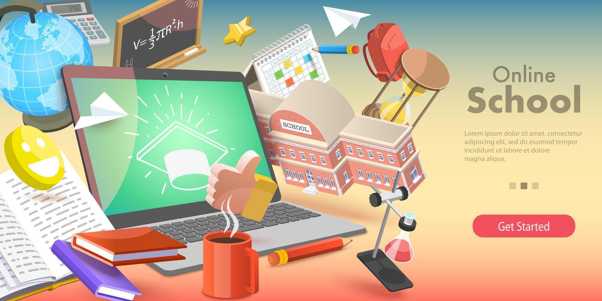 3D Isometric Flat Vector Conceptual Illustration of Online School.