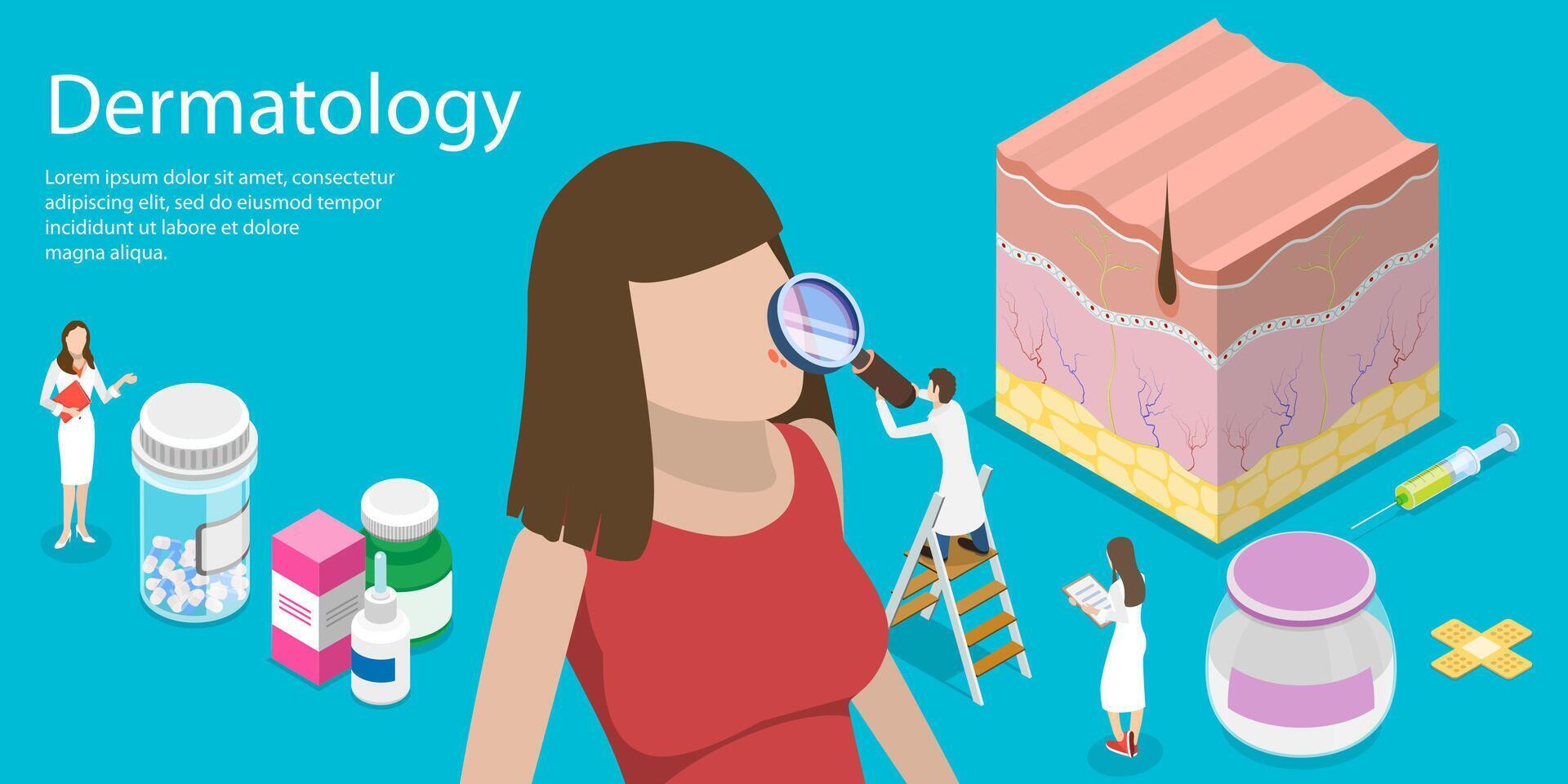 3D Isometric Flat Vector Conceptual Illustration of Dermatology.