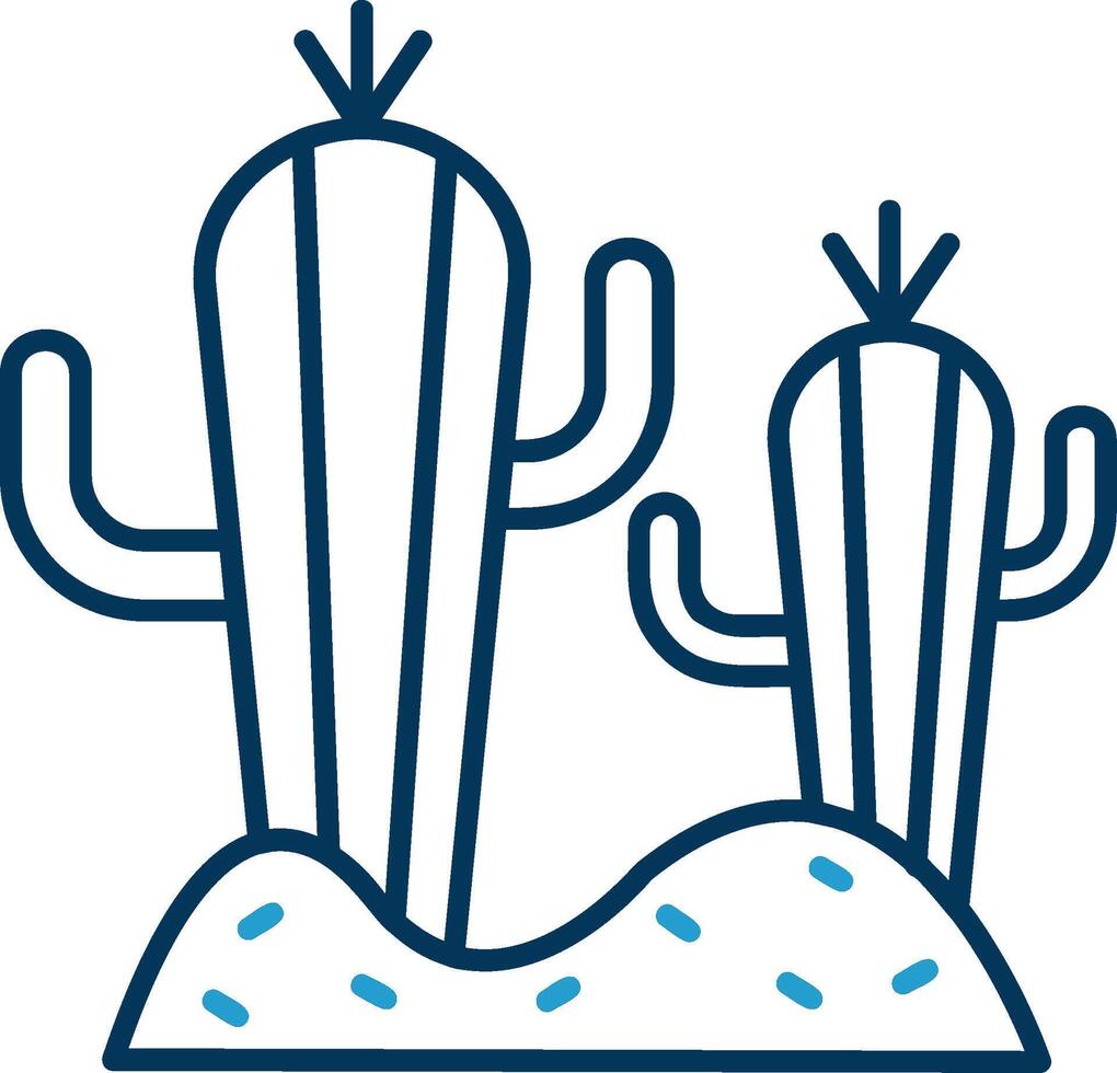 cactus línea azul dos color icono vector