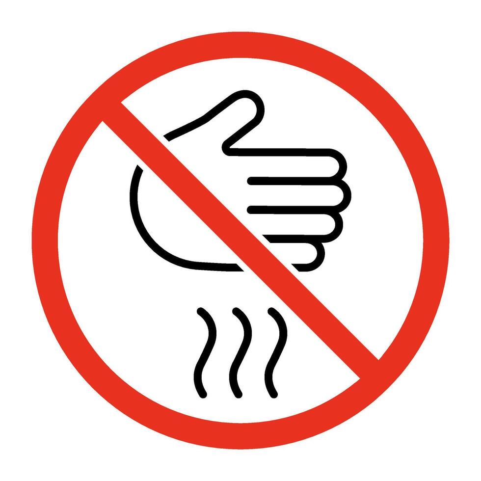Risk of burn, forbidden holding hand on hot, line sign. Safe handling of heating. Vector symbol