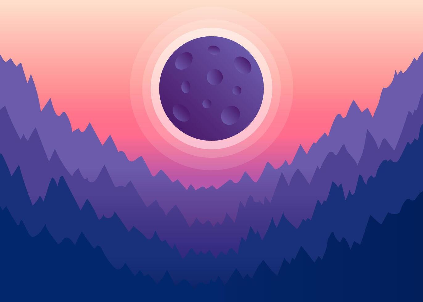 Solar eclipse in nature with mountain. Moon shading sun. Eclipse phase with formation total umbra. Vector illustration