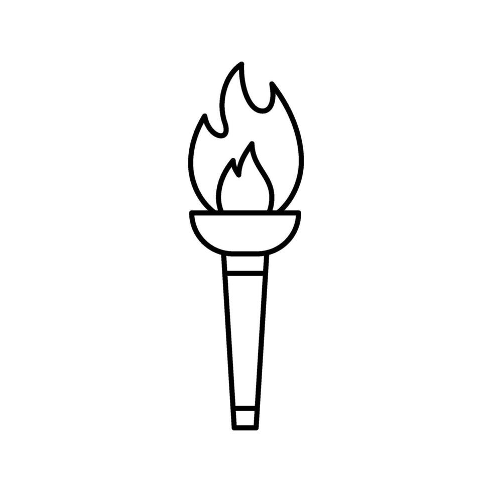 olímpico antorcha con fuego, línea icono. ardiente olímpico antorcha símbolo de deporte juegos. competencia de Atletas en deporte para victorioso campeón. fuego de victoria. vector contorno ilustración