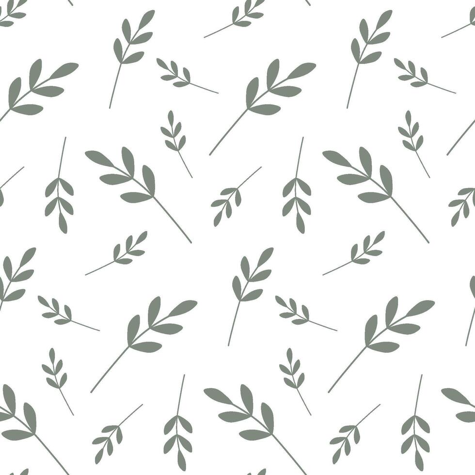 Seamless background with hand-drawn twig with leaves. Botanical pattern vector