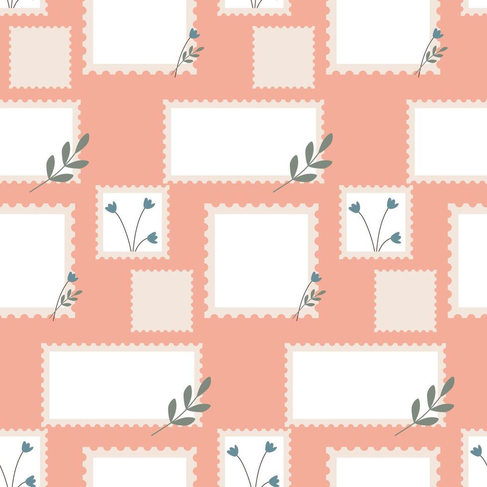 seamless background with stamps and frames with tulip flowers. pattern vector