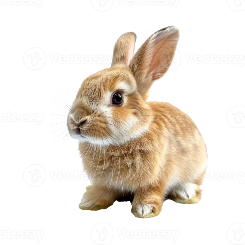 AI generated Brown rabbit sitting quietly on transparent background - stock png. png