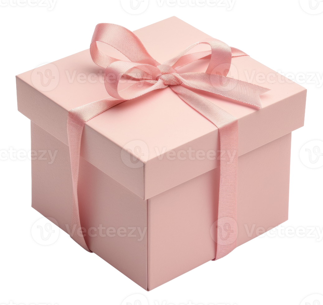 AI generated Pink gift box with satin ribbon bow on transparent background - stock png. png