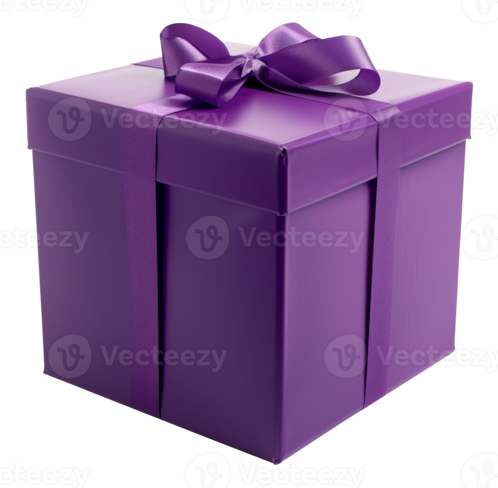 AI generated Elegant purple gift box with ribbon on transparent background - stock png. png