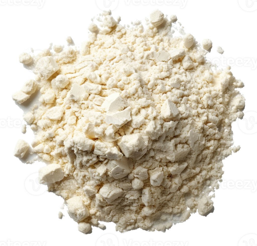 AI generated Heap of white baking flour with texture details on transparent background - stock png. png