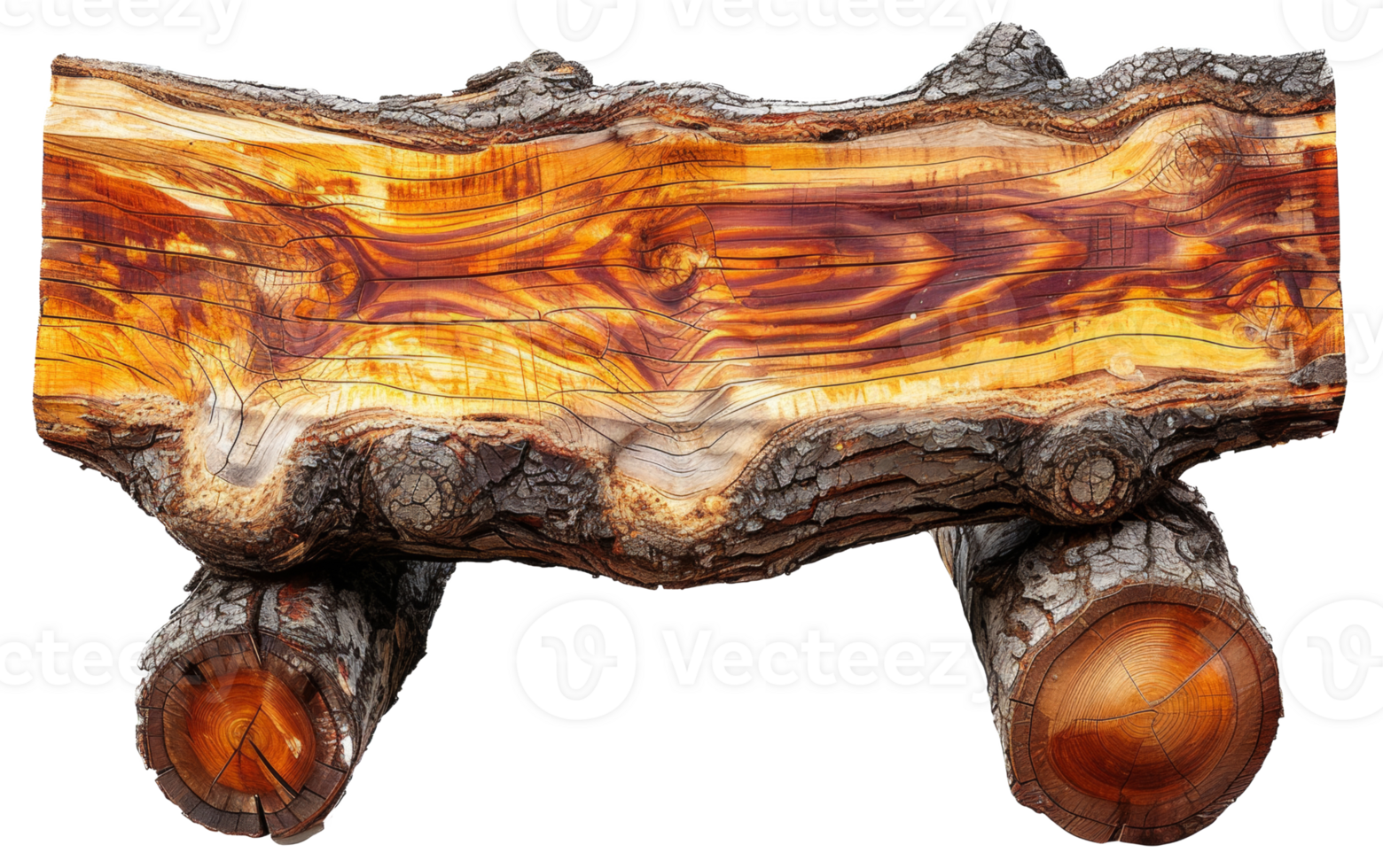 AI generated Rustic wooden bench crafted from natural logs on transparent background - stock png. png