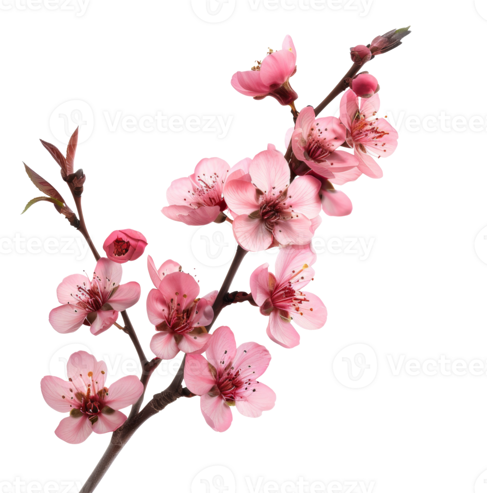 AI generated Pink cherry blossoms on branch on transparent background - stock png. png