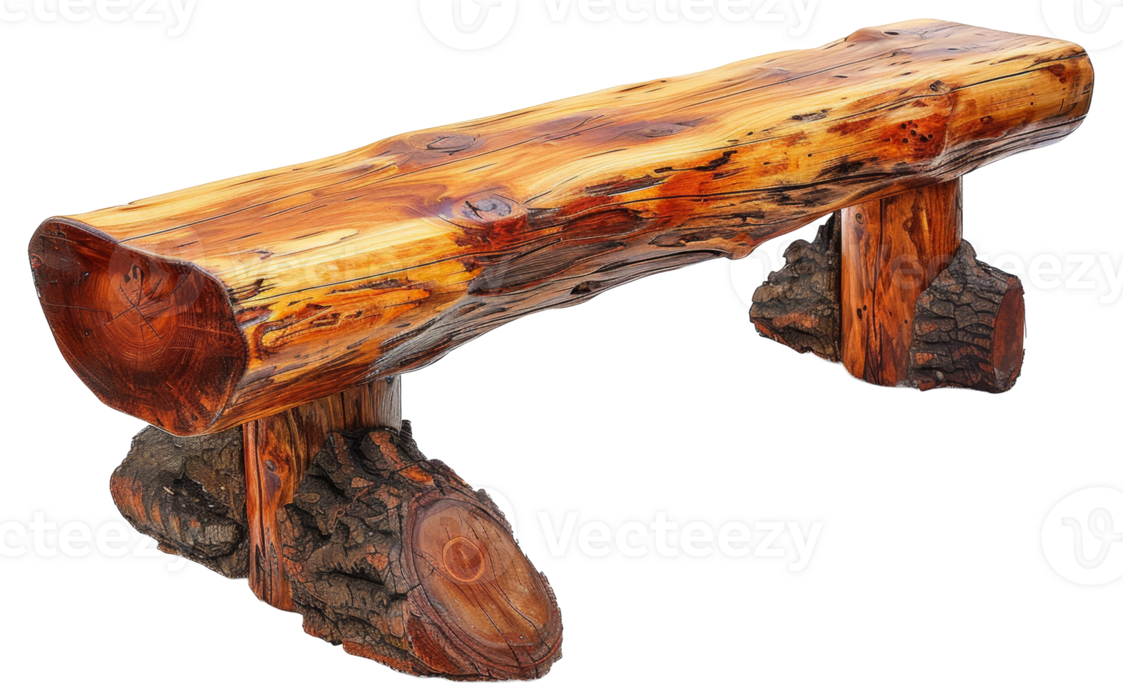 AI generated Rustic wooden bench crafted from natural logs on transparent background - stock png. png