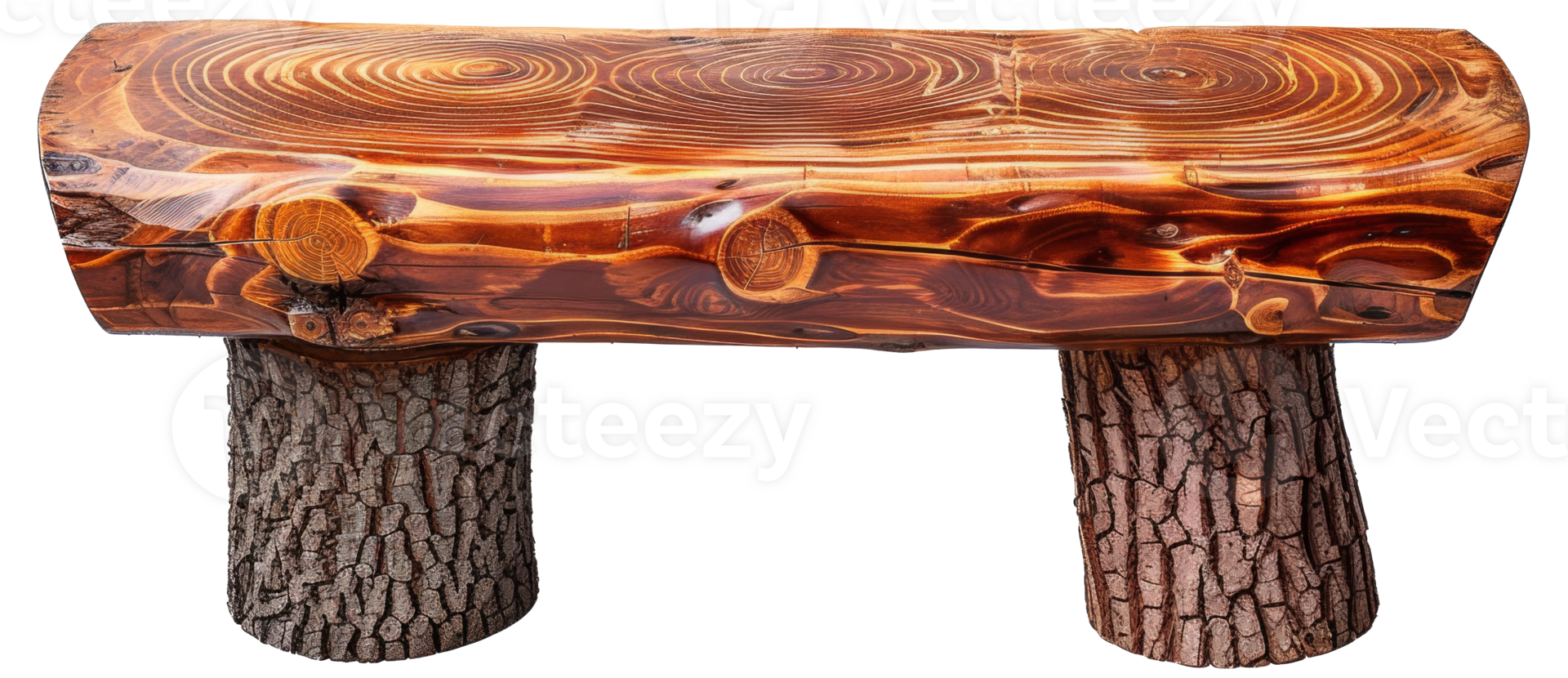 AI generated Rustic wooden bench crafted from natural logs on transparent background - stock png. png