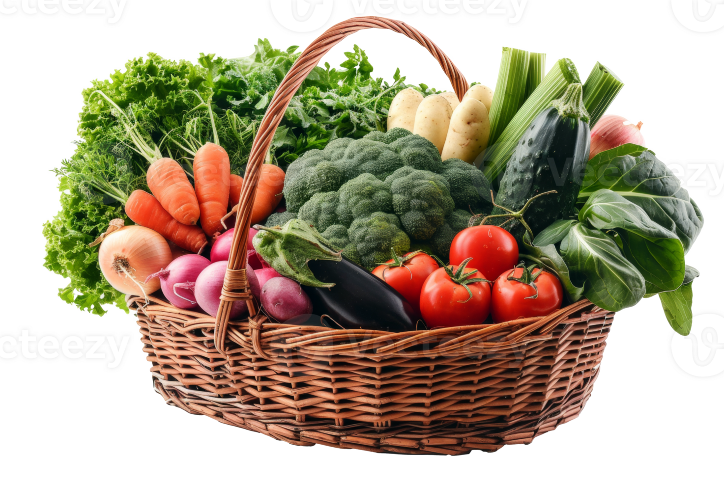 AI generated Bountiful basket of assorted fresh fruits on transparent background - stock png. png