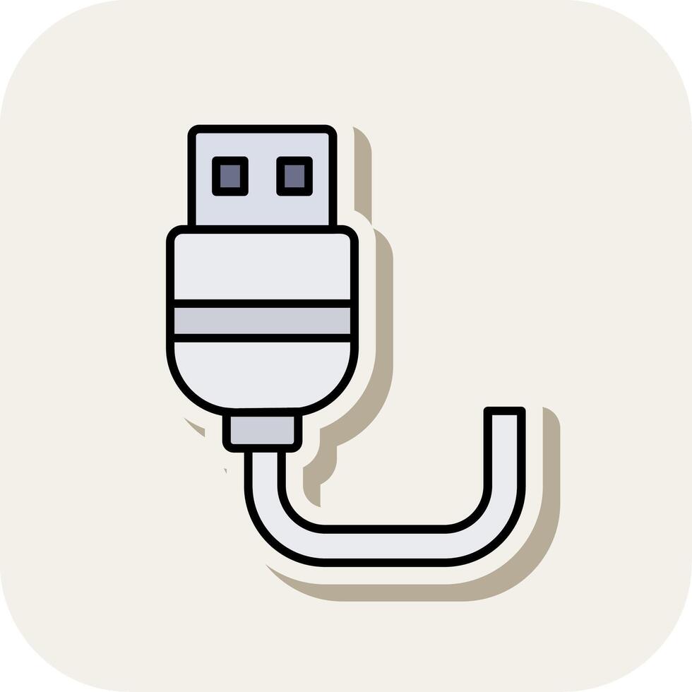 USB línea lleno blanco sombra icono vector