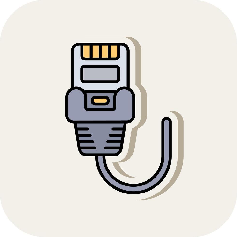 Ethernet Line Filled White Shadow Icon vector