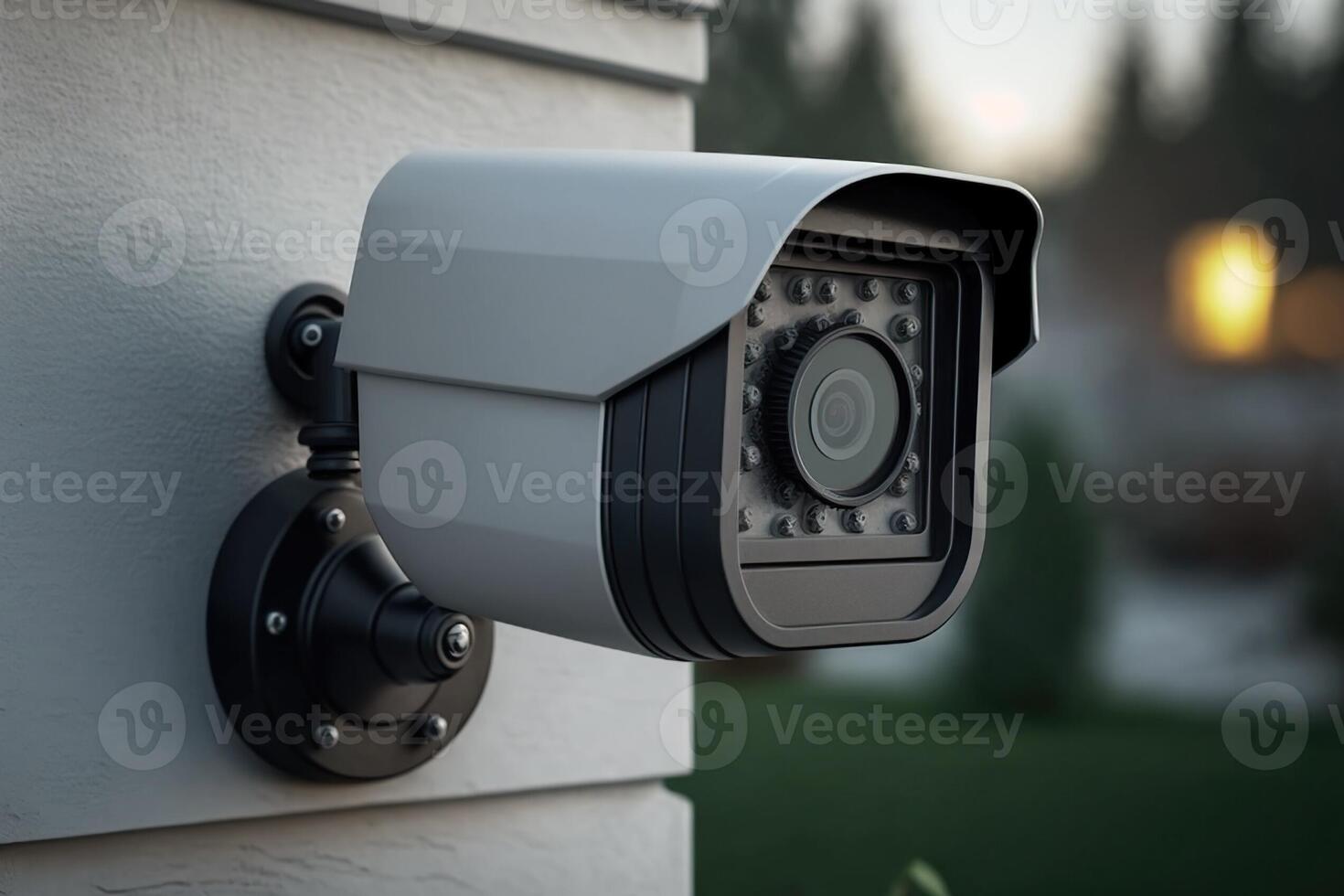 AI Generated CCTV IP Camera wireless on house wall with copy space, security outdoor system with waterproof photo