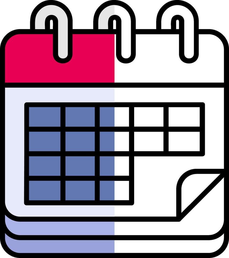 calendario lleno medio cortar icono vector