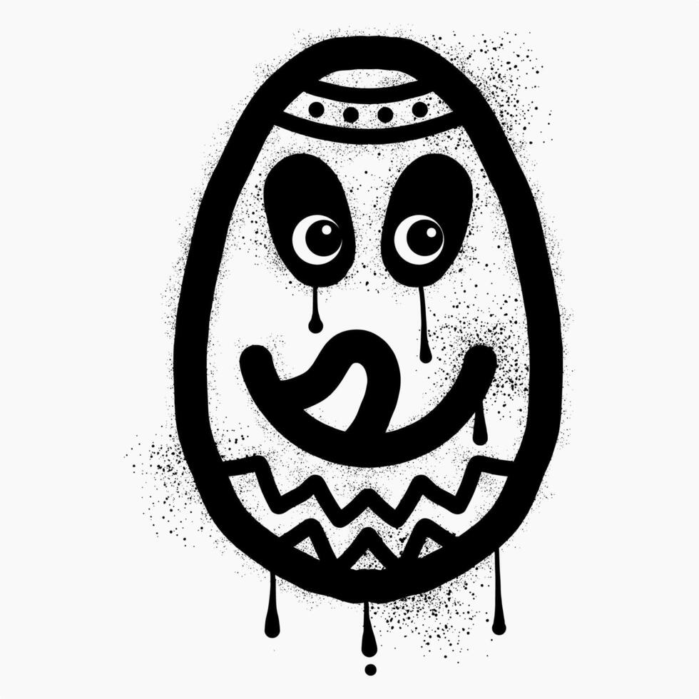 Easter egg emoticon graffiti drawn with black spray paint vector