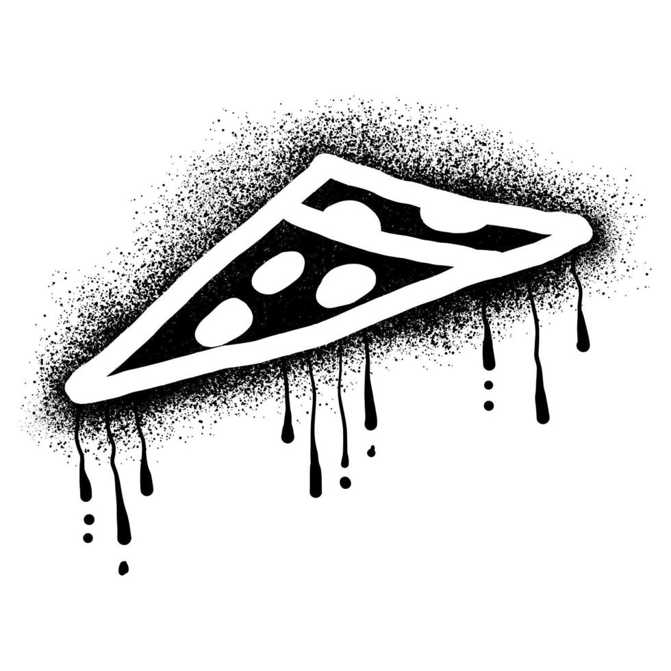 Pizza graffiti drawn with black spray paint vector