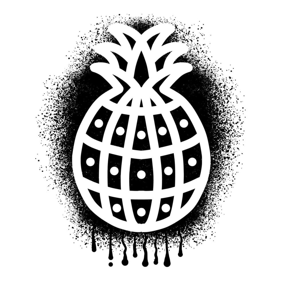 Pineapple stencil graffiti drawn with black spray paint vector