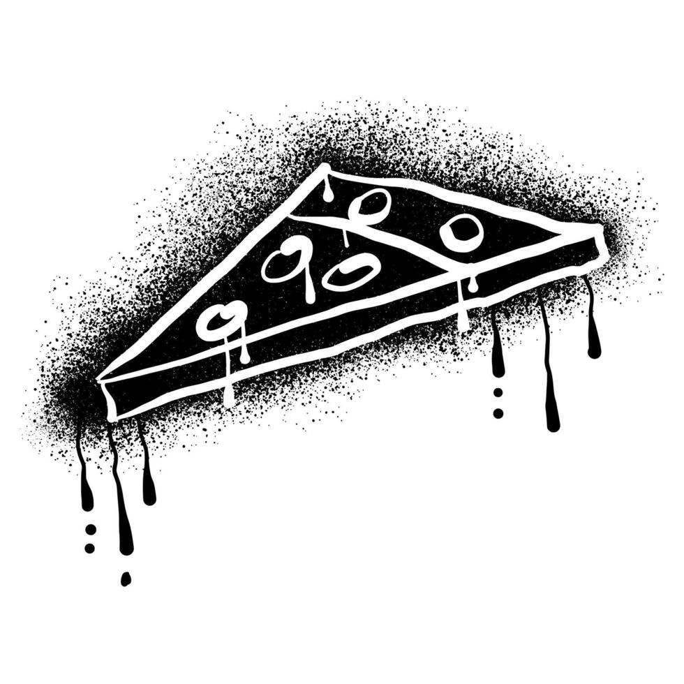 Pizza graffiti drawn with black spray paint vector