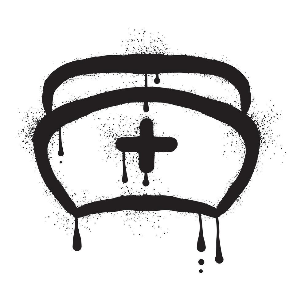 Nurse hat graffiti drawn with black spray paint vector