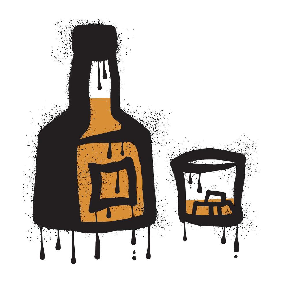 botella y vaso de whisky dibujado con rociar pintar Arte vector