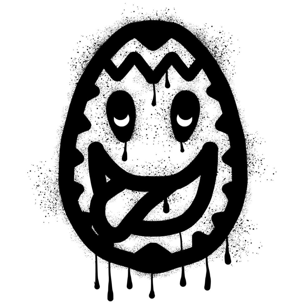 Pascua de Resurrección huevo emoticon pintada dibujado con negro rociar pintar vector