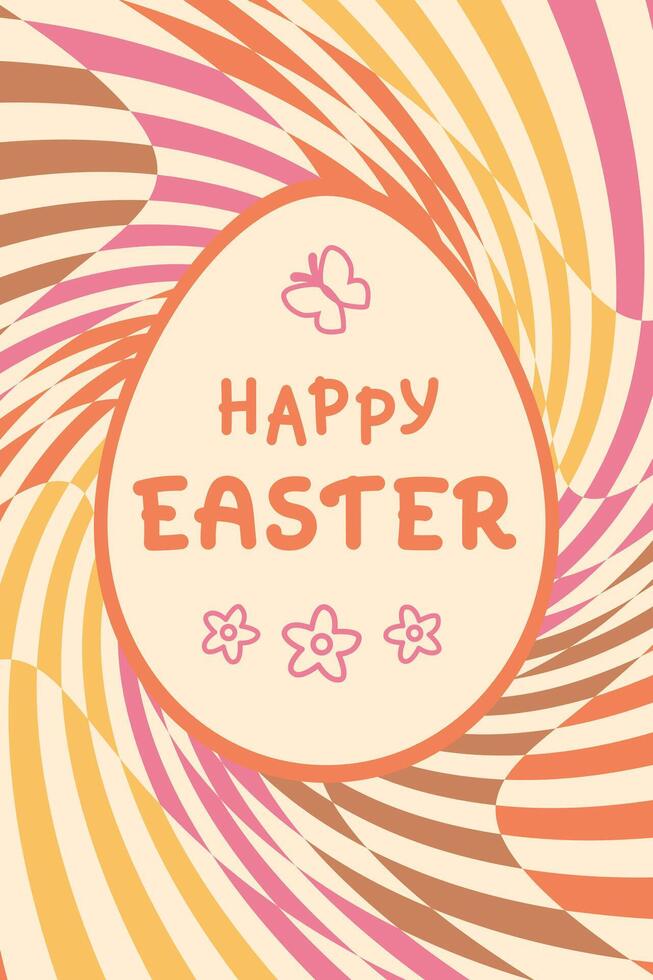 Happy Easter greeting card with groovy background in retro style vector