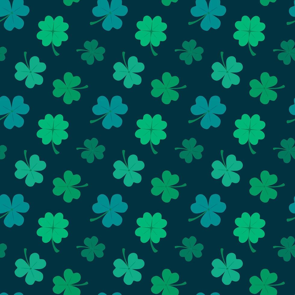 Seamless floral pattern with clover green leaves on dark background vector