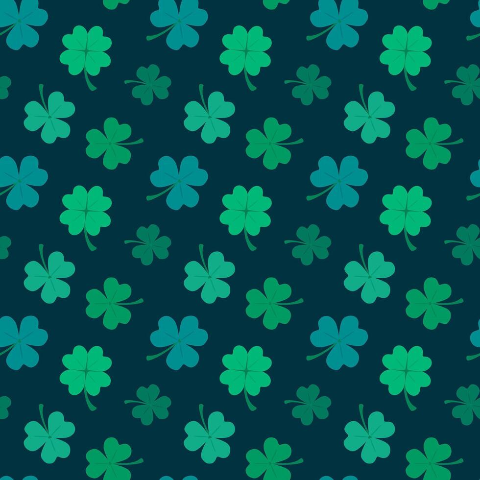 Seamless floral pattern with clover green leaves on dark background vector