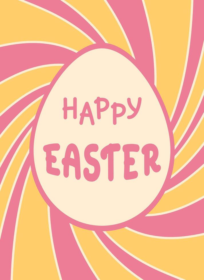 Happy Easter greeting card with groovy background in retro style vector