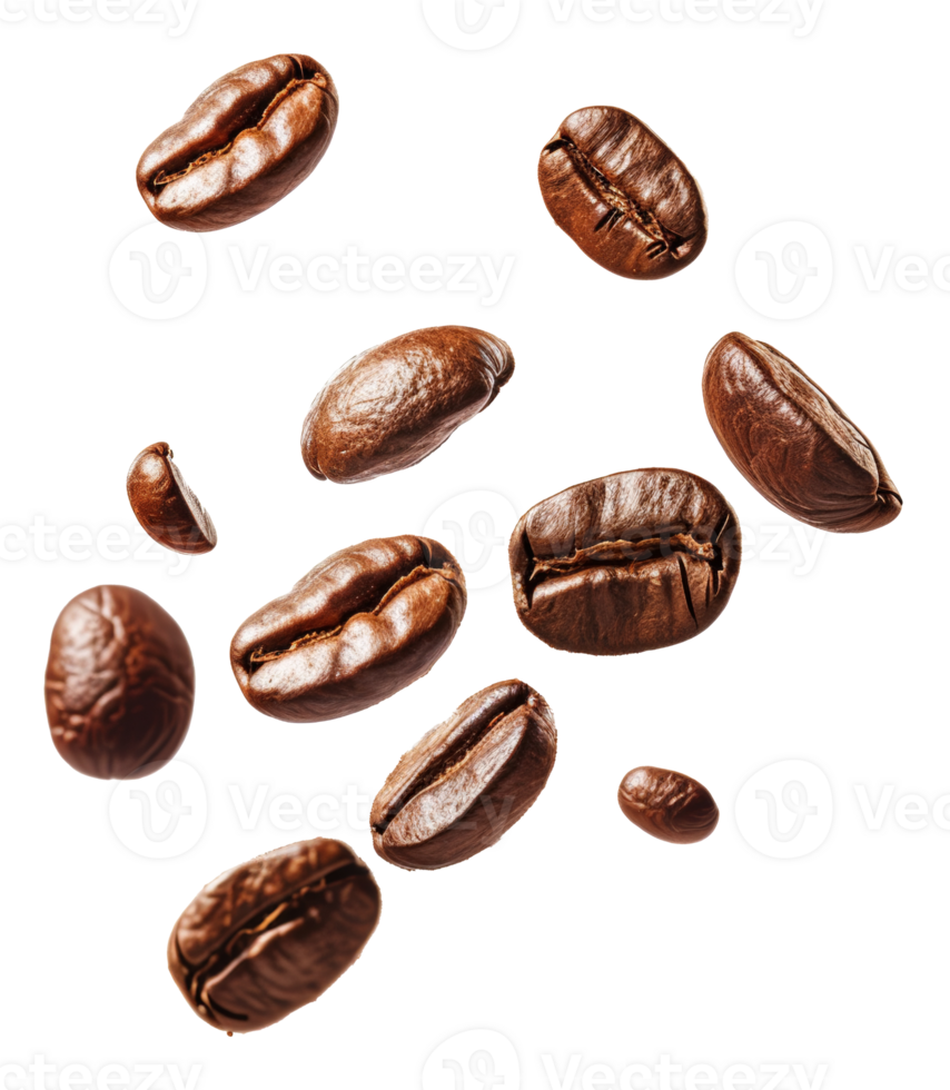 AI generated Roasted coffee beans falling with dynamic motion on transparent background - stock png. png