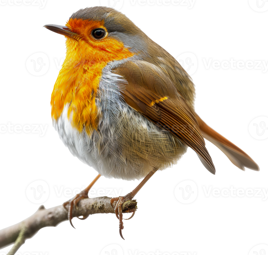 AI generated European robin perched on branch on transparent background - stock png. png