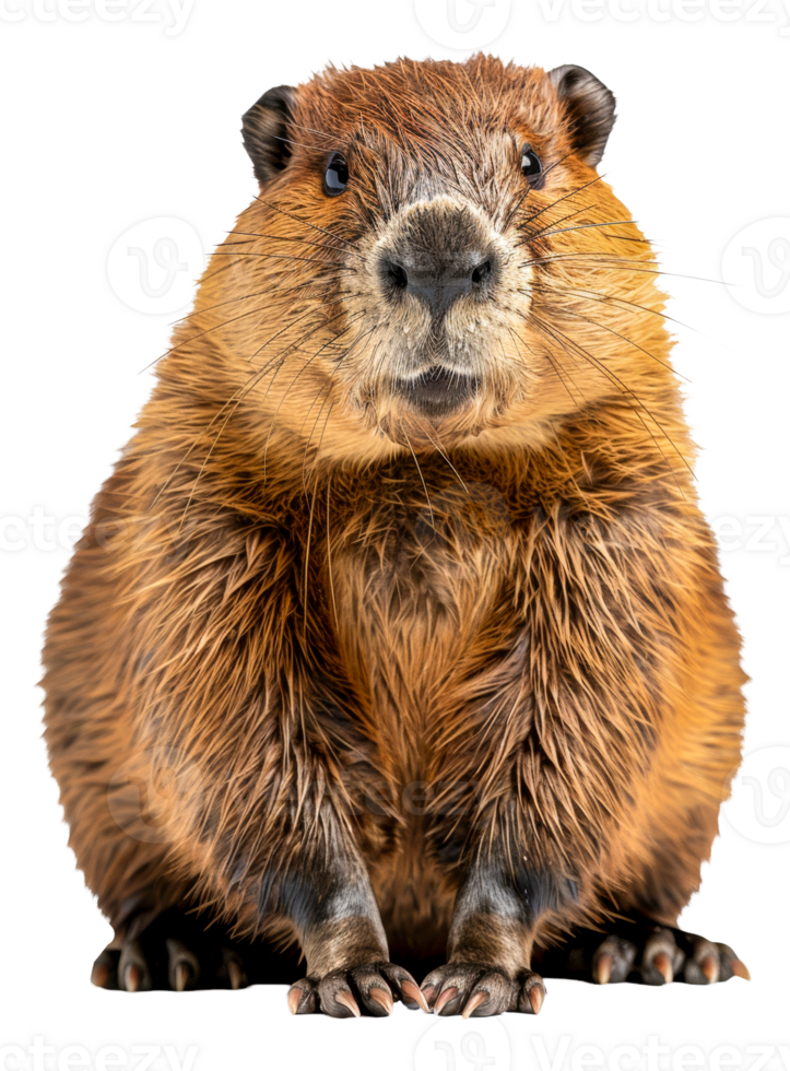 AI generated Curious beaver looking forward with paws together on transparent background - stock png. png