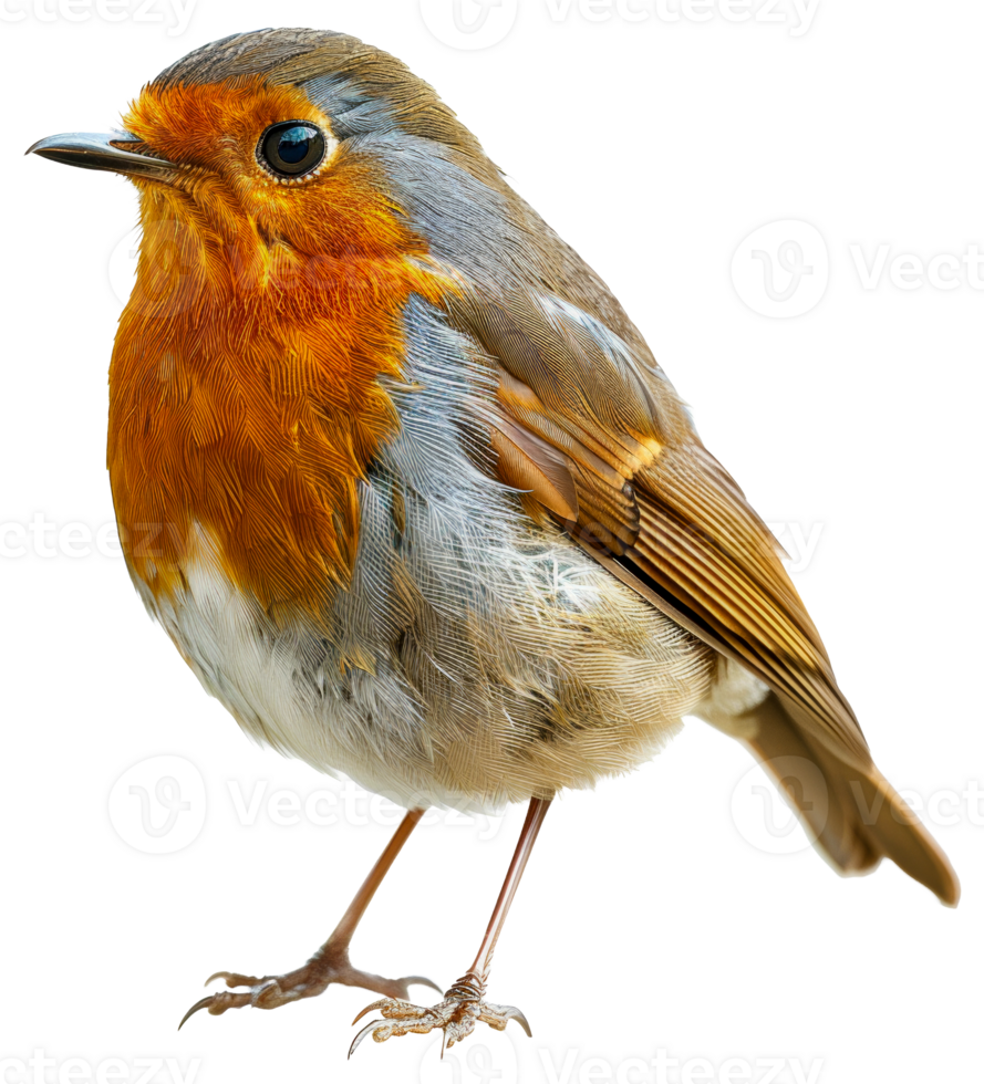 AI generated European robin perched on branch on transparent background - stock png. png