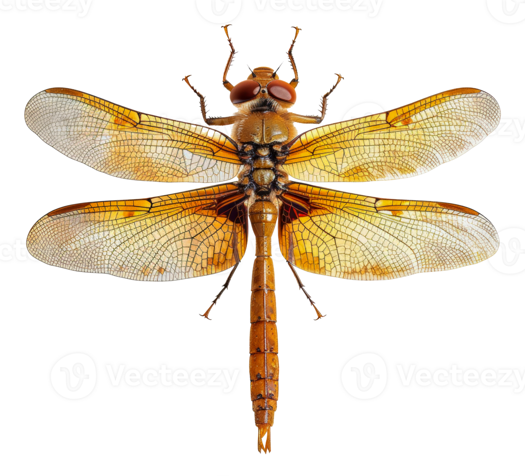 AI generated Orange dragonfly with transparent wings on transparent background - stock png. png