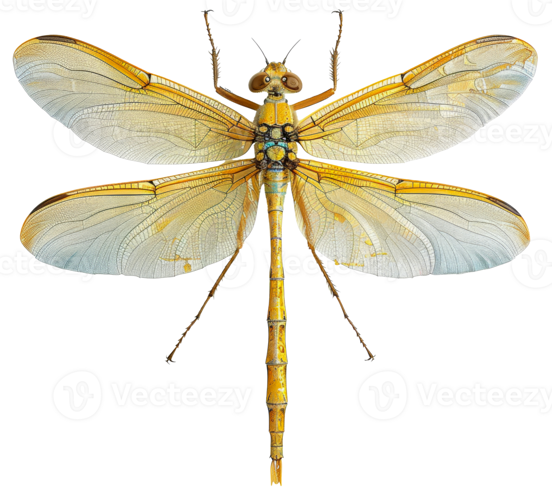 AI generated Orange dragonfly with transparent wings on transparent background - stock png. png